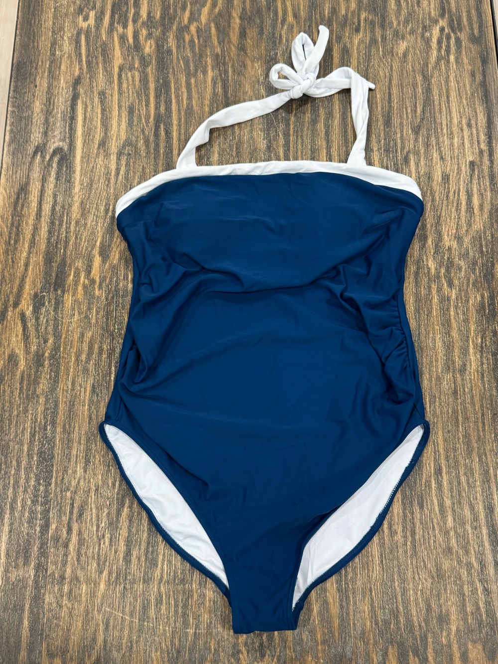 Summer Mae Navy White Halter Bikini Swim Top Women’s Size 10 NWOT